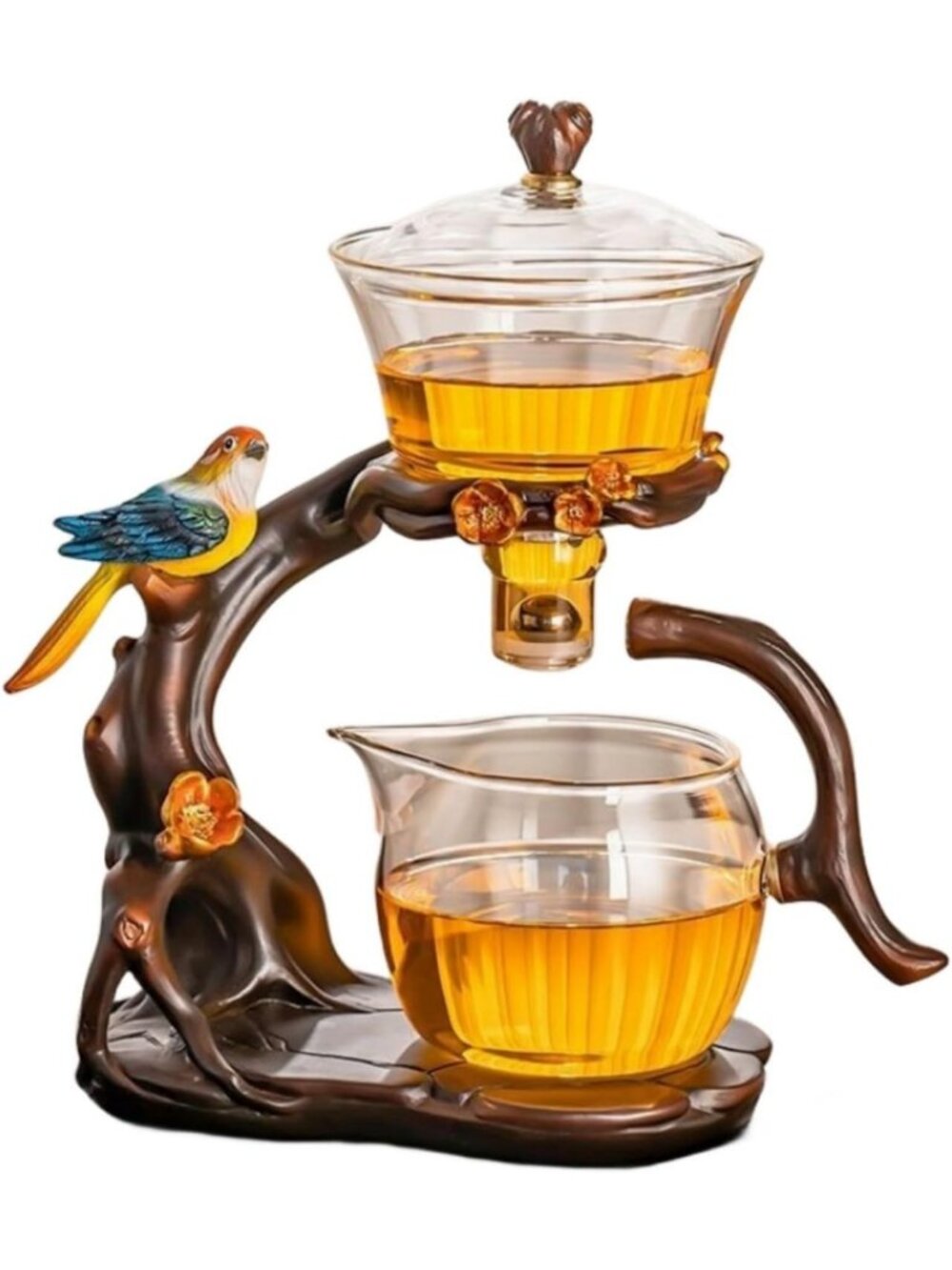 Creative Bird Glass Tea Set with Infuser, Semi-Automatic Drip Bowl, Unique